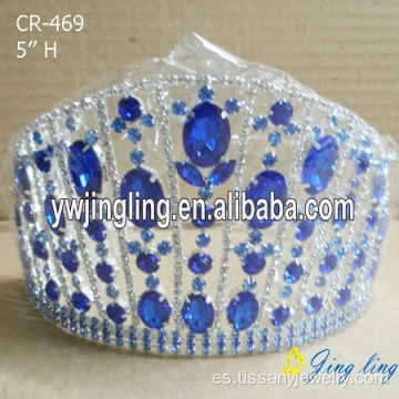 Coronas de desfile de rhinestone grande azul zafiro de 5 pulgadas